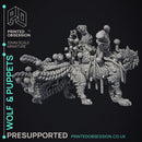 Wolf  & Puppets - Free Model for Painting Competition - PRESUPPORTED - Illustrated - 32mm scale