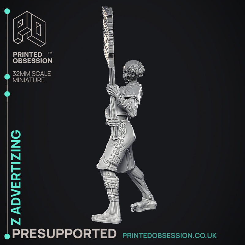 Zombie Advertising - Undead NPC -  PRESUPPORTED - Illustrated and Stats - 32mm scale