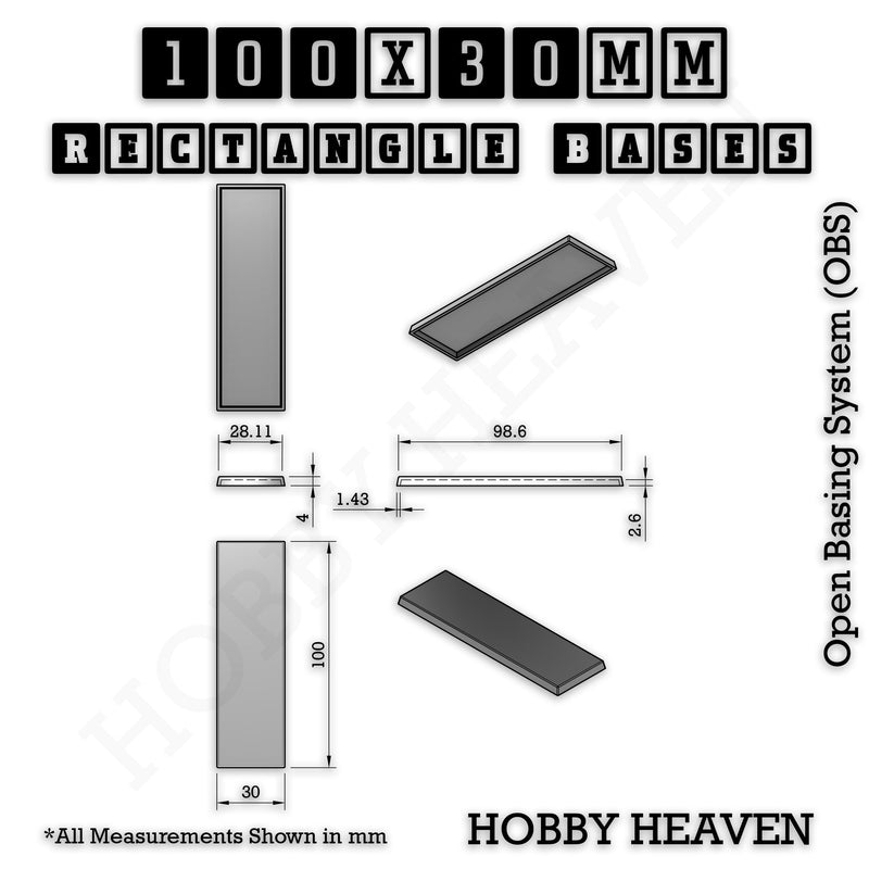 Rectangle Bases Range Sizes - 75x30mm to 125x40mm Medium Sizes 3d Print Full Range Tabletop Games - Only-Games