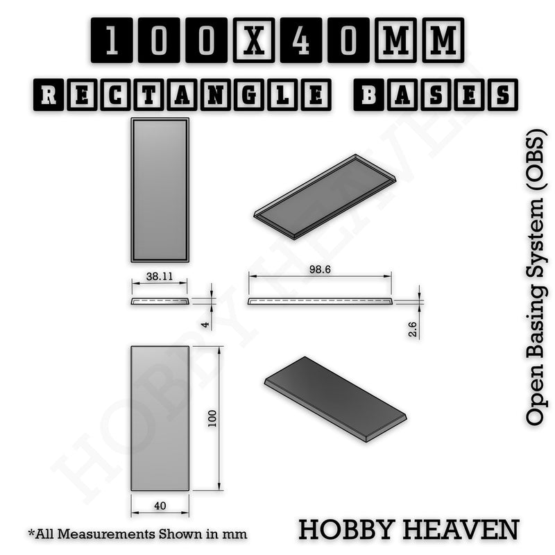 Rectangle Bases Range Sizes - 75x30mm to 125x40mm Medium Sizes 3d Print Full Range Tabletop Games - Only-Games