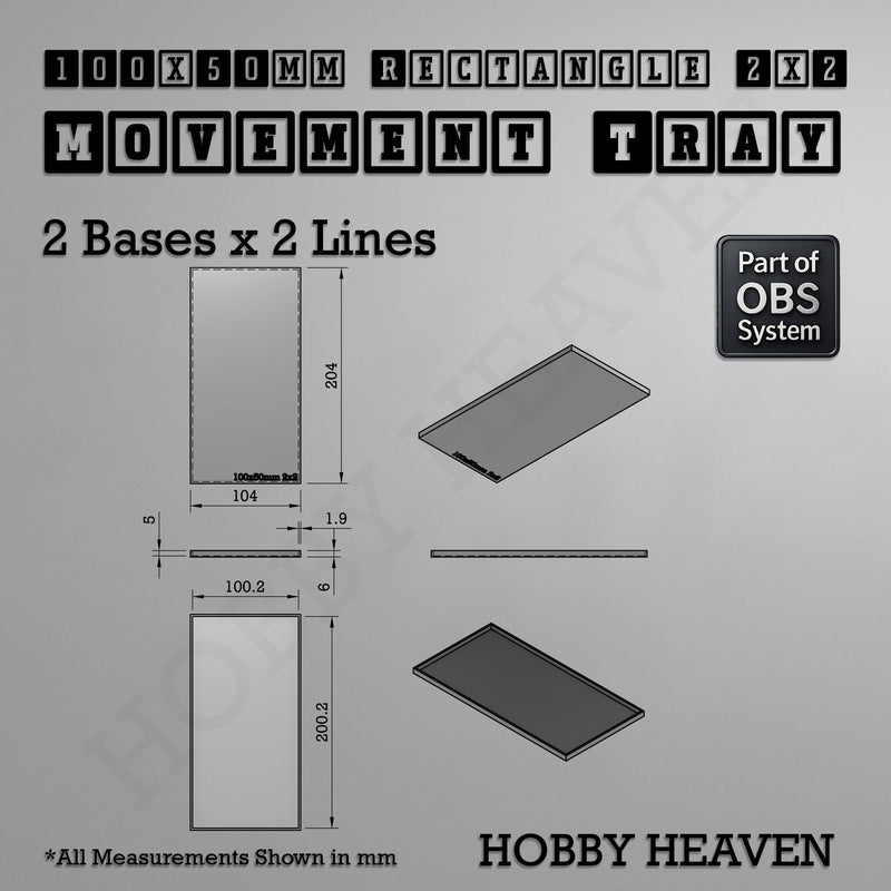 Rectangle Movement Trays | Cavalry & Monsters | 50×25-100×60mm | OBS System - Only-Games