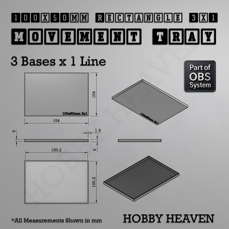 Rectangle Movement Trays | Cavalry & Monsters | 50×25-100×60mm | OBS System - Only-Games