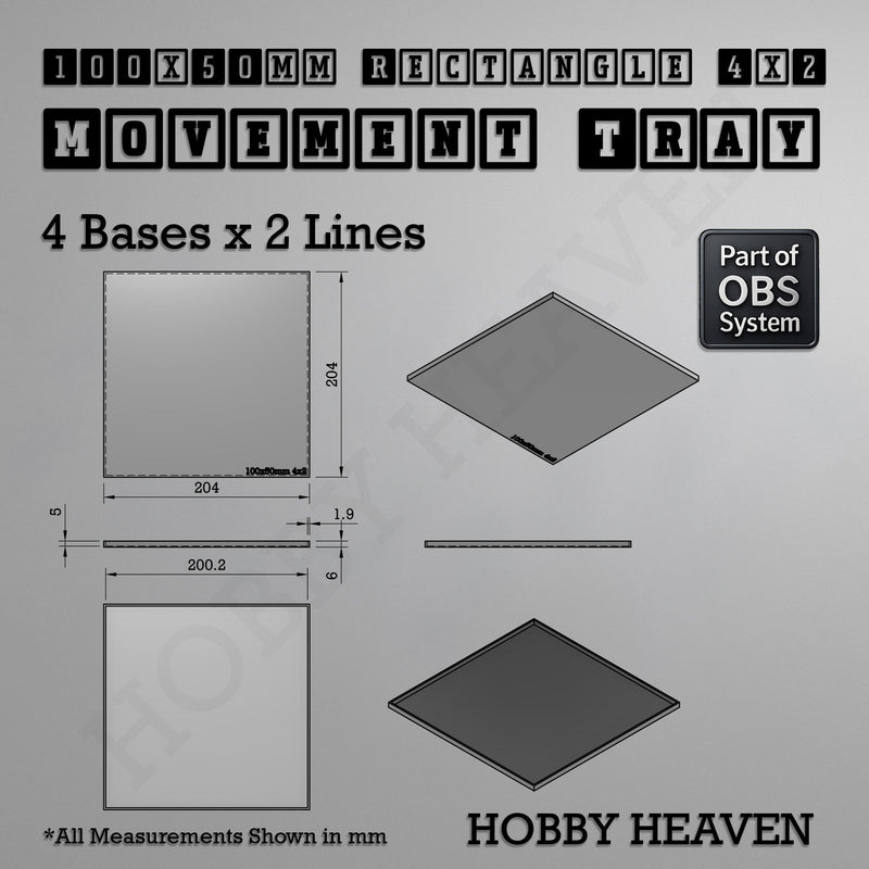 Rectangle Movement Trays | Cavalry & Monsters | 50×25-100×60mm | OBS System - Only-Games