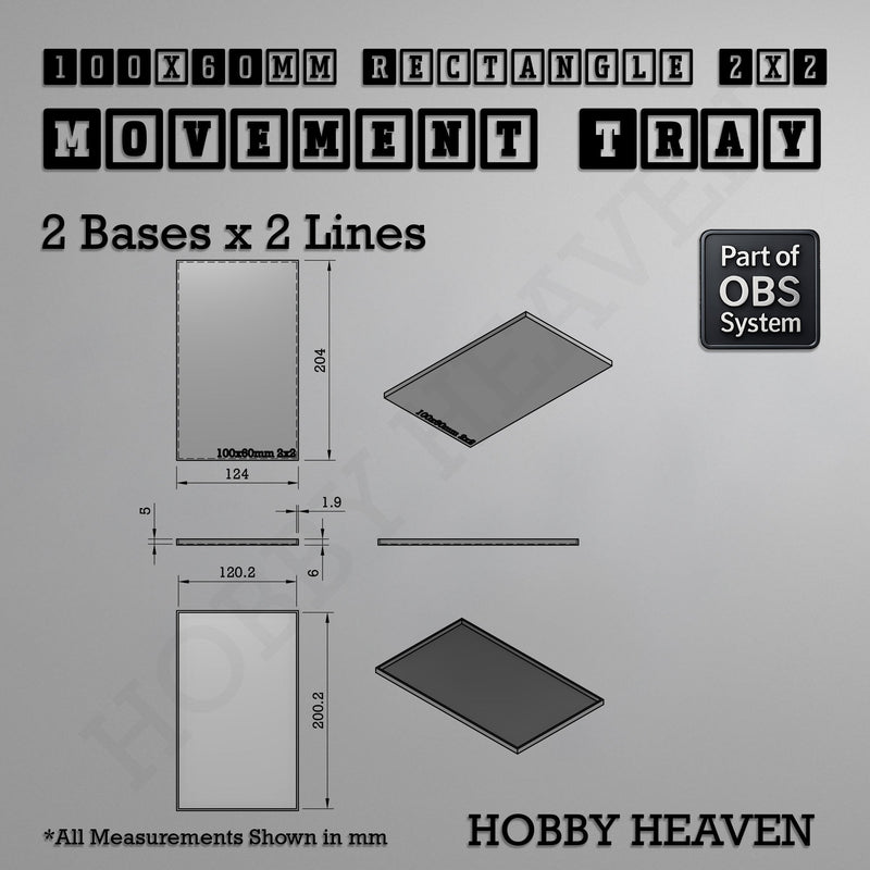 Rectangle Movement Trays | Cavalry & Monsters | 50×25-100×60mm | OBS System - Only-Games