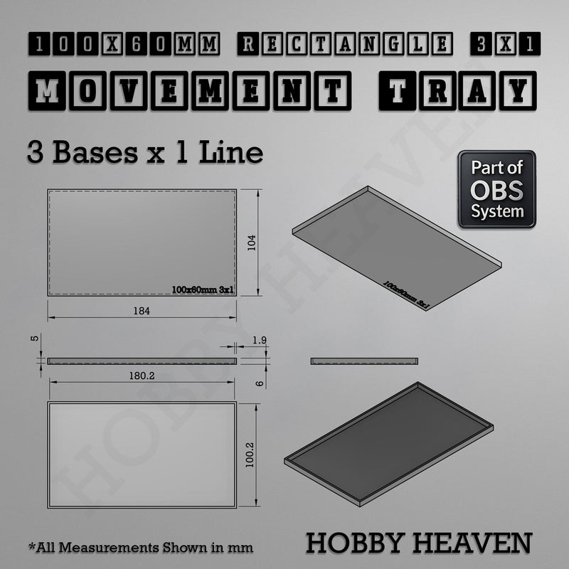 Rectangle Movement Trays | Cavalry & Monsters | 50×25-100×60mm | OBS System - Only-Games