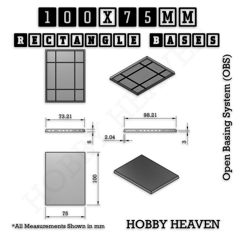 Rectangle Bases Range Sizes - 75x30mm to 125x40mm Medium Sizes 3d Print Full Range Tabletop Games - Only-Games