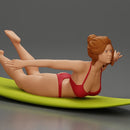 surfer girl with effortless grace, lying on her surfboard as she rides the wave - Only-Games