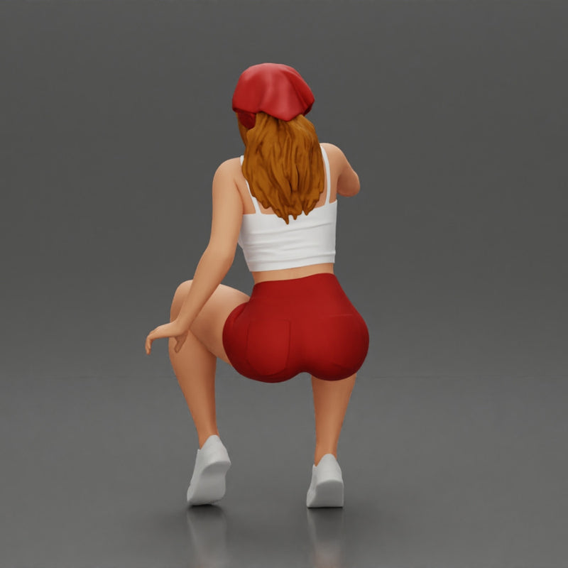 girl sitting in shorts and a scarf hair wants to grab something - Only-Games