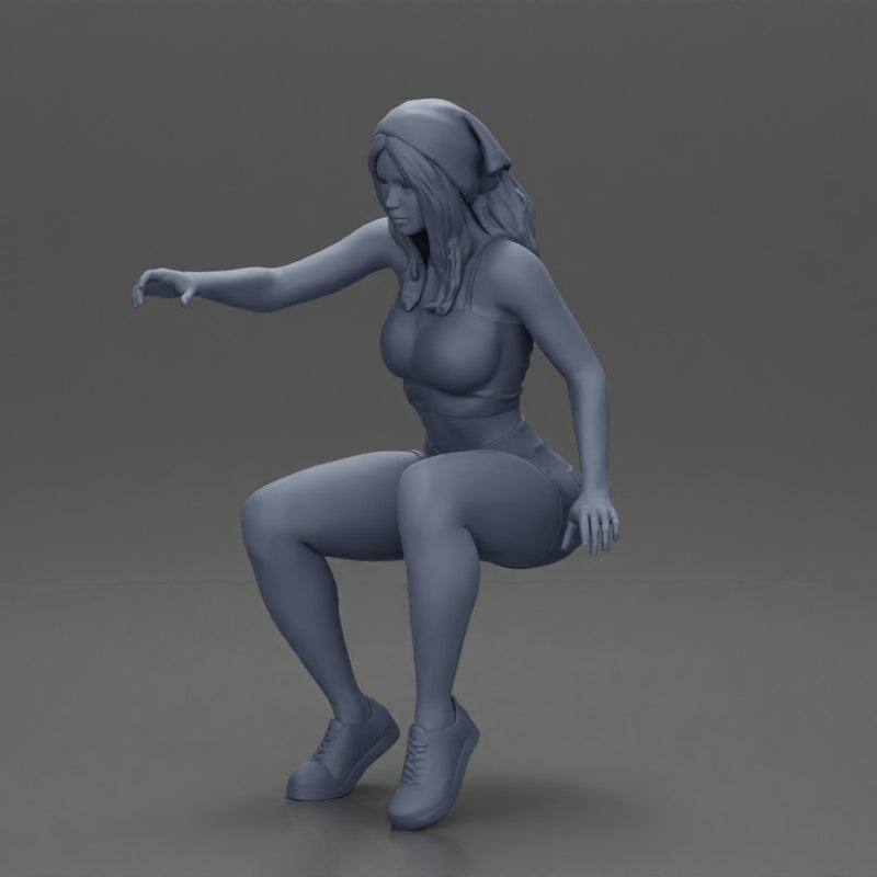 girl sitting in shorts and a scarf hair wants to grab something - Only-Games