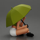 Pretty Girl with an Umbrella in bra and Shorts, Sitting - Only-Games