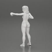 black naked breasts woman in boxing gloves with curly hair ready to finish off her opponent - Only-Games