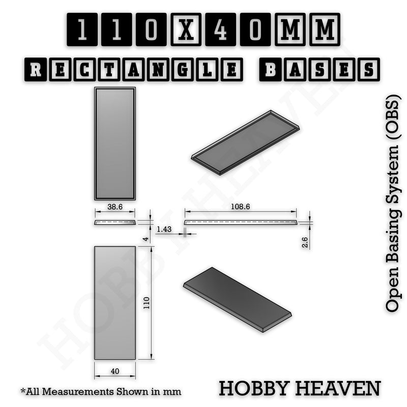 Rectangle Bases Range Sizes - 75x30mm to 125x40mm Medium Sizes 3d Print Full Range Tabletop Games - Only-Games