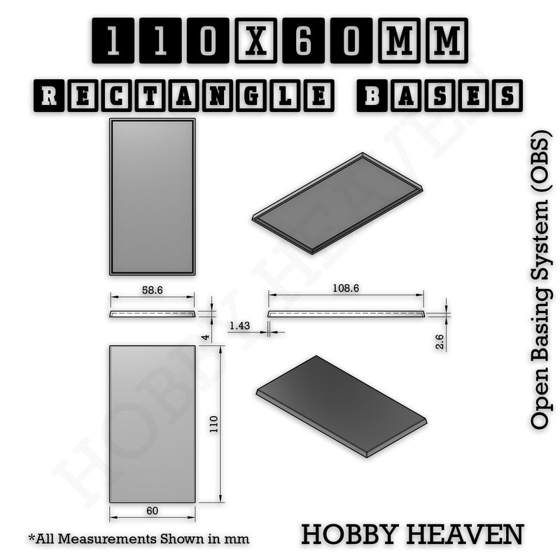 Rectangle Bases Range Sizes - 75x30mm to 125x40mm Medium Sizes 3d Print Full Range Tabletop Games - Only-Games