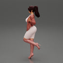 Beautiful Woman standing in one leg in mini dress and jacket - Only-Games