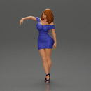 Elegant pose in vibrant blue dress with matching high heels - Only-Games
