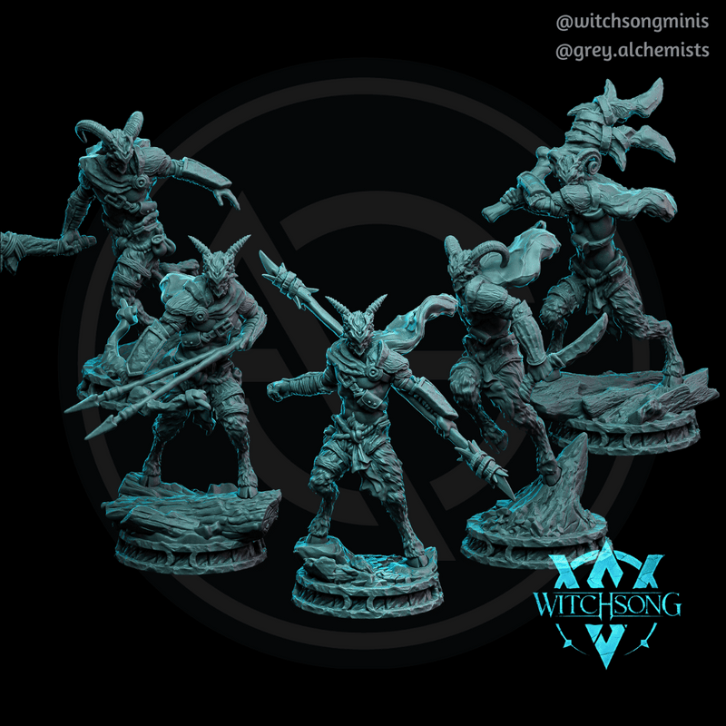 Satyr Foot Soldiers Set - 5 Fantasy Resin Miniatures in 32mm - DnD Monsters - Only-Games