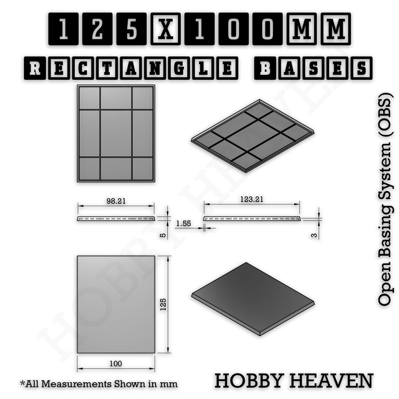 Rectangle Bases Range Sizes - 125x50mm to 200x175mm Large Sizes 3d Print Full Range Tabletop Games - Only-Games