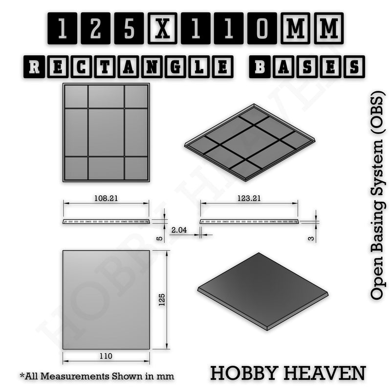 Rectangle Bases Range Sizes - 125x50mm to 200x175mm Large Sizes 3d Print Full Range Tabletop Games - Only-Games