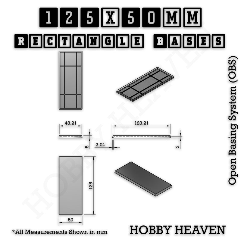 Rectangle Bases Range Sizes - 125x50mm to 200x175mm Large Sizes 3d Print Full Range Tabletop Games - Only-Games