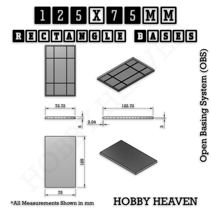 Rectangle Bases Range Sizes - 125x50mm to 200x175mm Large Sizes 3d Print Full Range Tabletop Games - Only-Games
