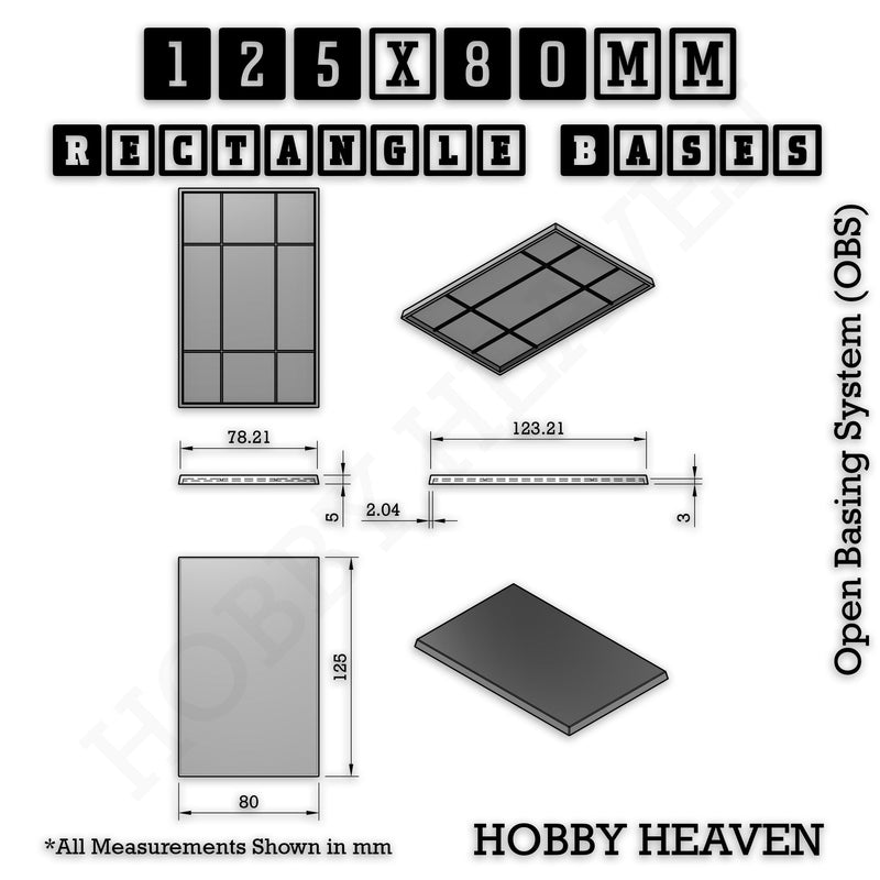 Rectangle Bases Range Sizes - 125x50mm to 200x175mm Large Sizes 3d Print Full Range Tabletop Games - Only-Games