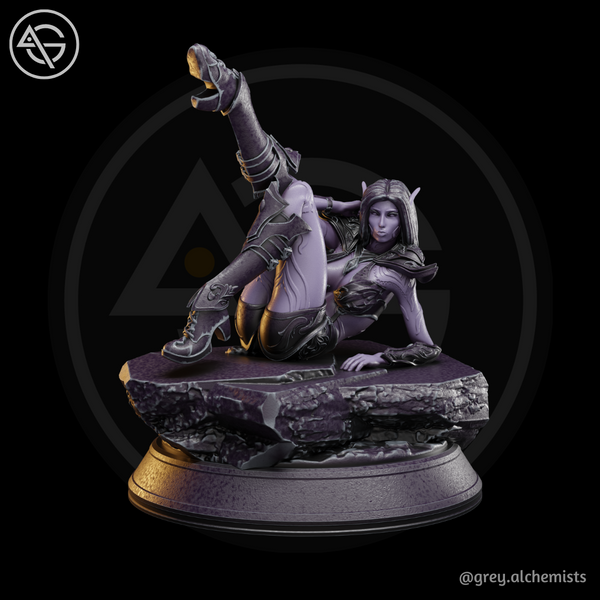 Rina the Drow Demon Hunter, Chilling Pose - Fantasy Resin Miniature in 75mm - DnD