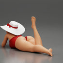 Beautiful Young Sexy Woman Wearing swimsuit  With  Sun Hat Lying Down On The Sand Beach - Only-Games