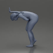 Naked girl holding her stomach and placing her hand on the wall due to stomach pain - Only-Games