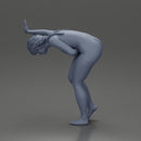 Naked girl holding her stomach and placing her hand on the wall due to stomach pain - Only-Games