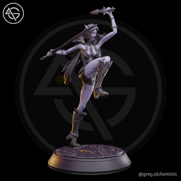 Rina the Drow Demon Hunter, Attack Pose 1 - Fantasy Resin Miniature in 75mm - DnD