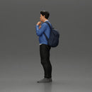 Confident Man with Backpack in Blue Sweater, Pondering Thoughts - Only-Games