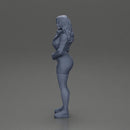 sporty happy girl standing in mini jacket and short with long hair - Only-Games