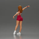 Dynamic woman striking a joyful pose in sporty red outfit - Only-Games