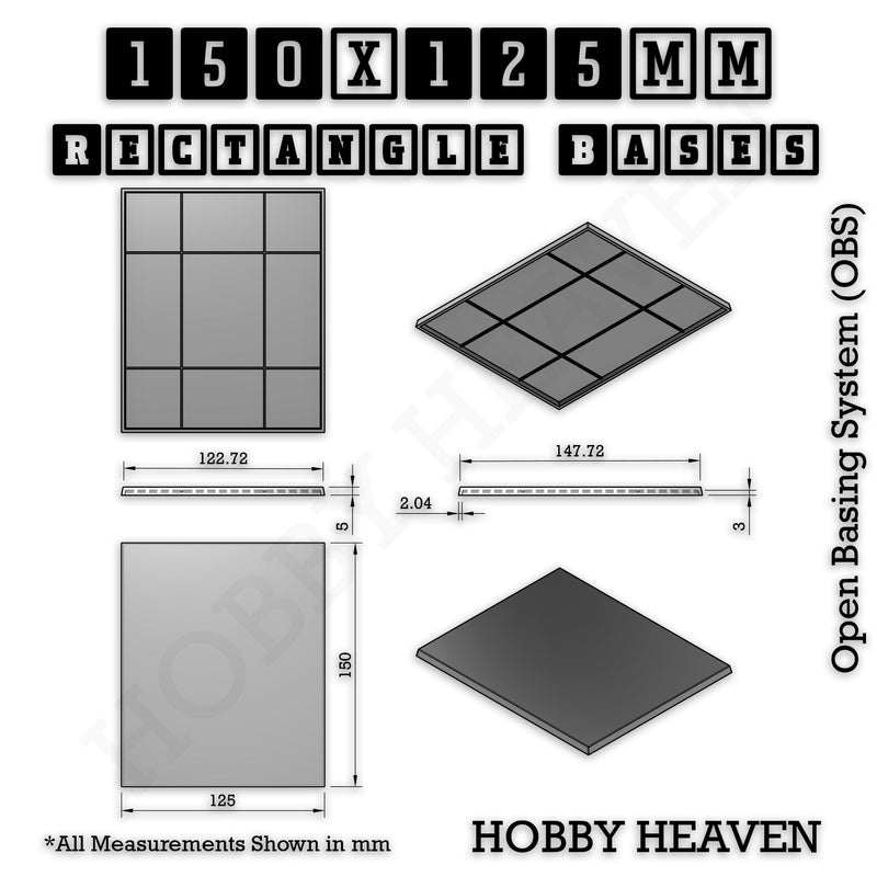 Rectangle Bases Range Sizes - 125x50mm to 200x175mm Large Sizes 3d Print Full Range Tabletop Games - Only-Games