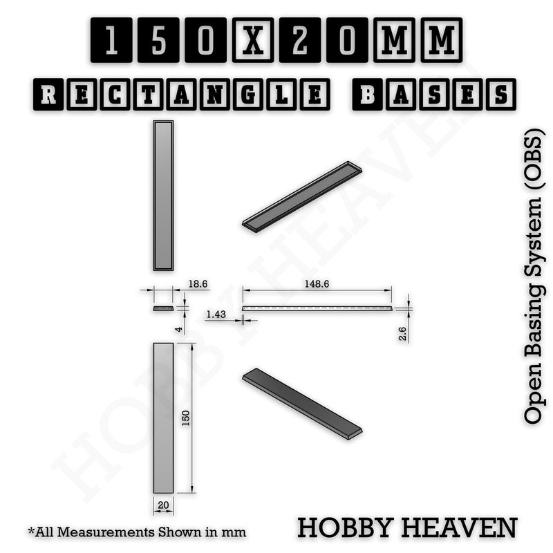 Rectangle Bases Range Sizes - 125x50mm to 200x175mm Large Sizes 3d Print Full Range Tabletop Games - Only-Games