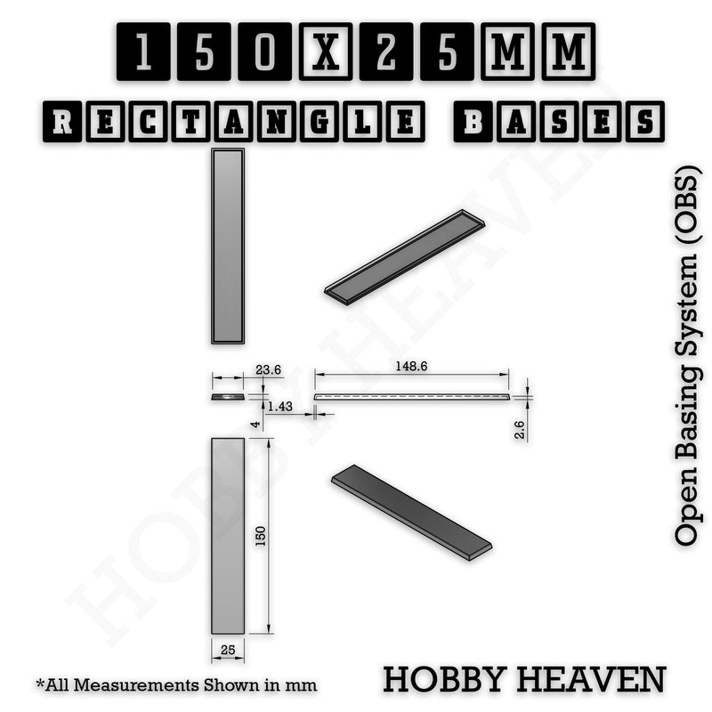 Rectangle Bases Range Sizes - 125x50mm to 200x175mm Large Sizes 3d Print Full Range Tabletop Games - Only-Games