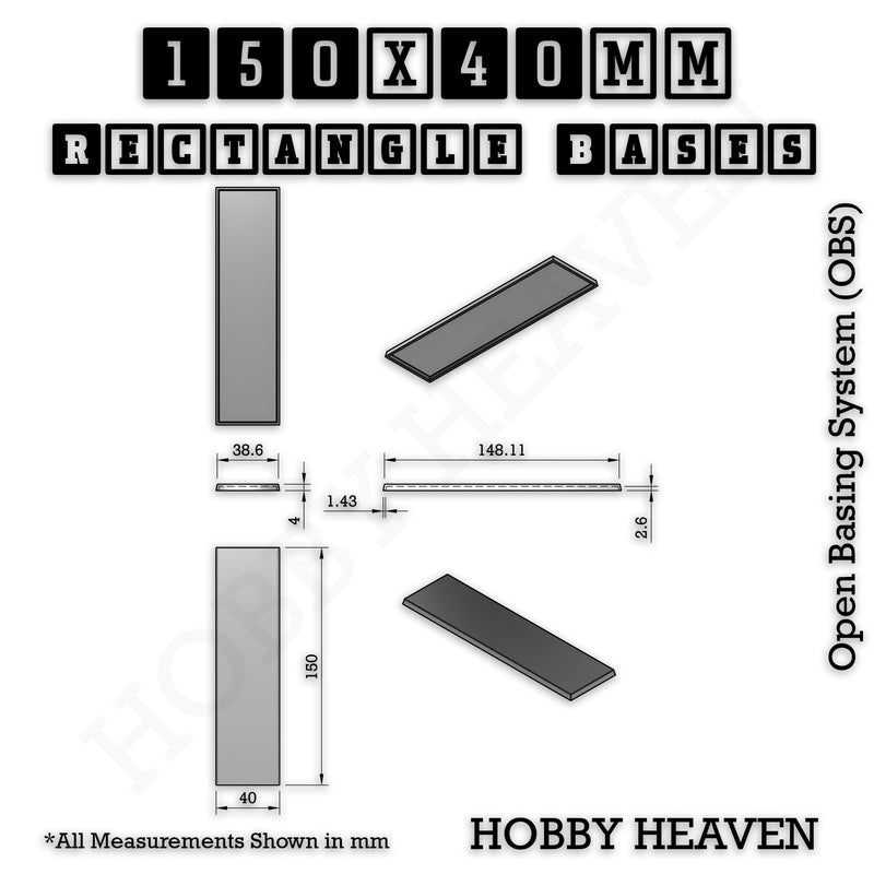 Rectangle Bases Range Sizes - 125x50mm to 200x175mm Large Sizes 3d Print Full Range Tabletop Games - Only-Games