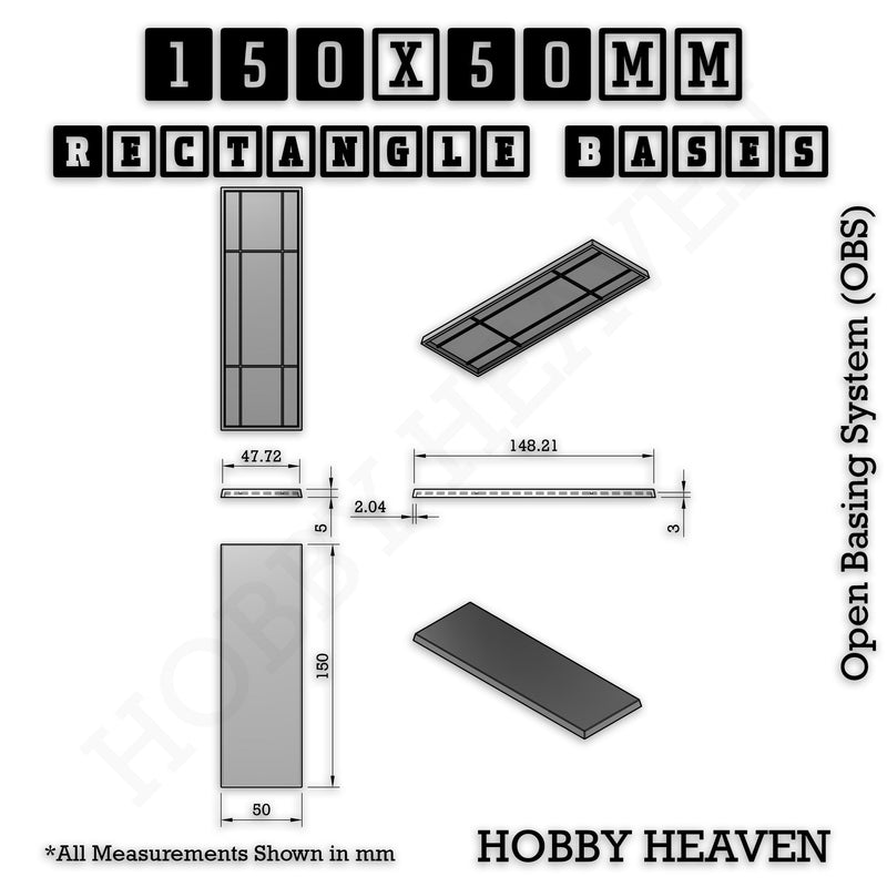 Rectangle Bases Range Sizes - 125x50mm to 200x175mm Large Sizes 3d Print Full Range Tabletop Games - Only-Games