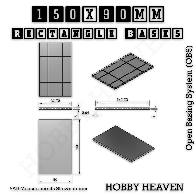 Rectangle Bases Range Sizes - 125x50mm to 200x175mm Large Sizes 3d Print Full Range Tabletop Games - Only-Games