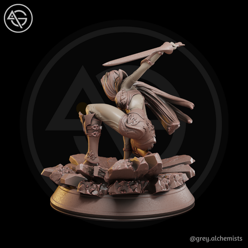 Rina the Drow Demon Hunter, Crouching Pose - Fantasy Resin Miniature in 75mm - DnD