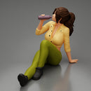 Tired woman mechanic in sexy shirt pants sitting and drinking water during from bottle - Only-Games