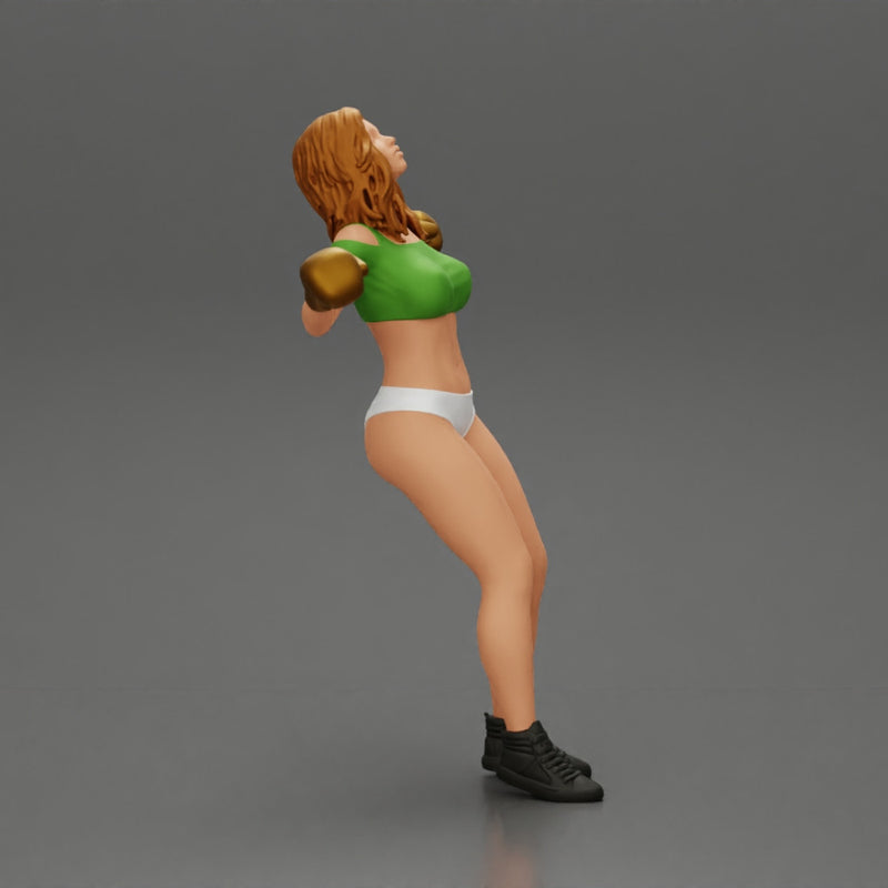 Tired boxing girl is lying in the boxing ring about to be knocked out - Only-Games