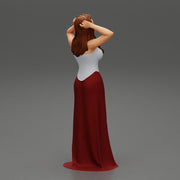 sexy girl in long dress with long hair standing - Only-Games