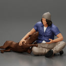 young man in a bonnet sitting crossing his legs and hugging a dog - Only-Games