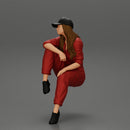Tired woman mechanic in suit and cap sitting - Only-Games