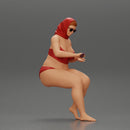 sexy fat woman in bikini summer scarf in the beach putting sunscreen - Only-Games