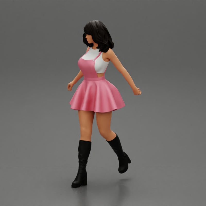 2 Young woman in sexy dress and boots pulling suitcase  walking in airport terminal - Only-Games