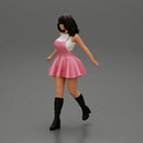 2 Young woman in sexy dress and boots pulling suitcase  walking in airport terminal - Only-Games