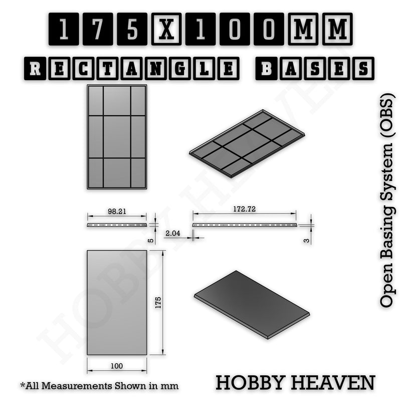 Rectangle Bases Range Sizes - 125x50mm to 200x175mm Large Sizes 3d Print Full Range Tabletop Games - Only-Games