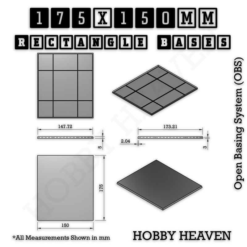 Rectangle Bases Range Sizes - 125x50mm to 200x175mm Large Sizes 3d Print Full Range Tabletop Games - Only-Games